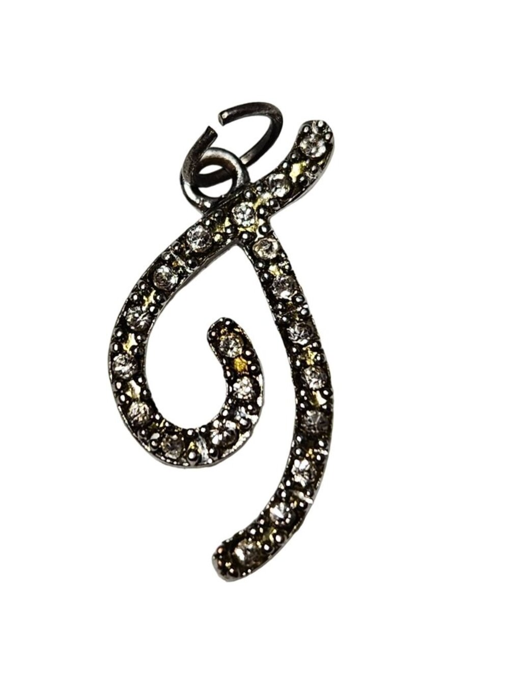 Silver Rhinestone Initial J Pendant Necklace Charm Sparkling Jewelry Womens
